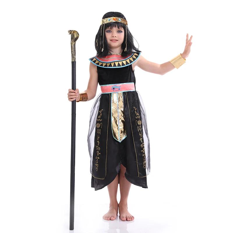 여자를위한 다크 이집트 클레오 파트 라 의상 블랙 나일 퀸 의상 키즈 고대 이집트의 여신 역사적인 파라오 공주 드레스